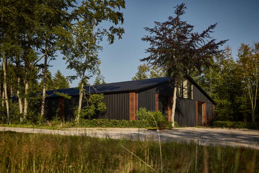 Sommerlicht legt sich über Stahlprofile im Wald, Klæstruplundvej 11, 9240 Nibe, Dänemark